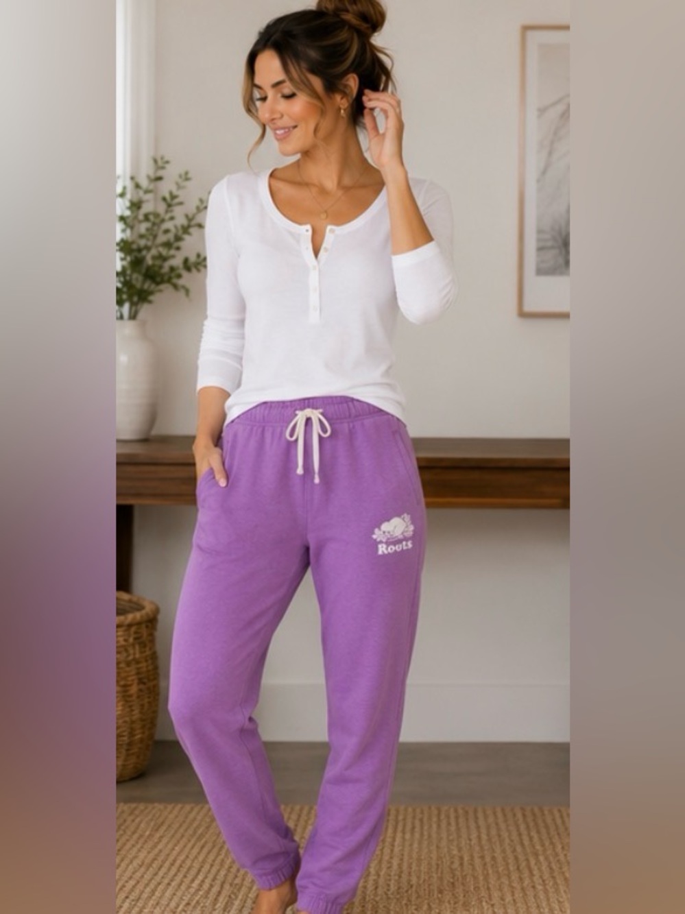 657 Roots Sweatpants Joggers Purple Cotton Large